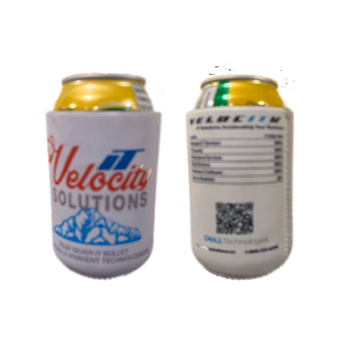 Velocity Solutions branded coozy front and back